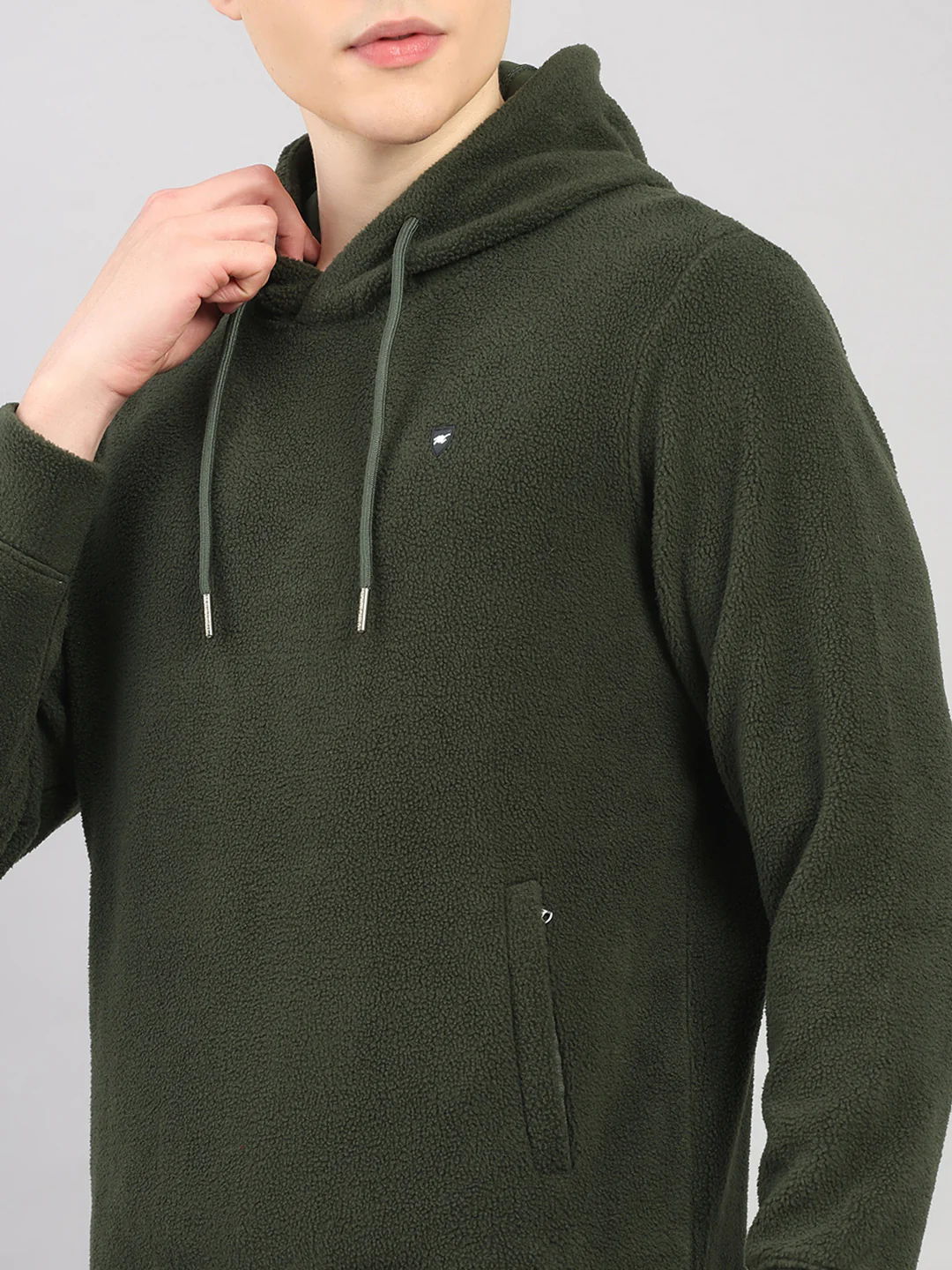Men Olive Solid Hooded Full Sleeve Winter Tracksuit - Image 7