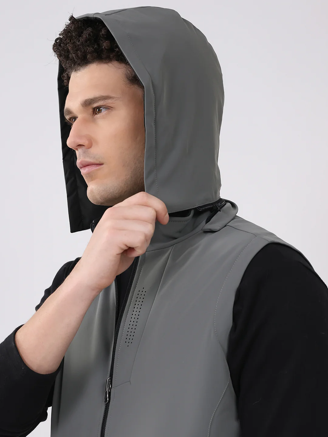 Men Olive Solid Hooded Sleeveless Reversible Jacket - Image 6