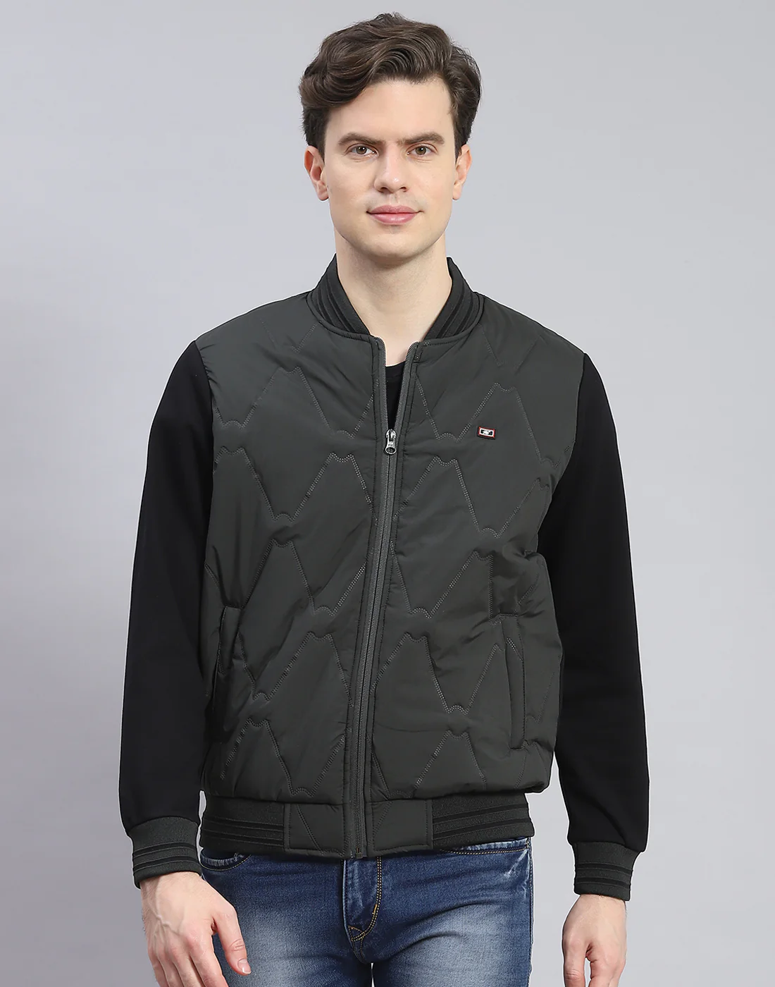 Men Olive Solid Mandarin Collar Full Sleeve Sweatshirt - Image 2