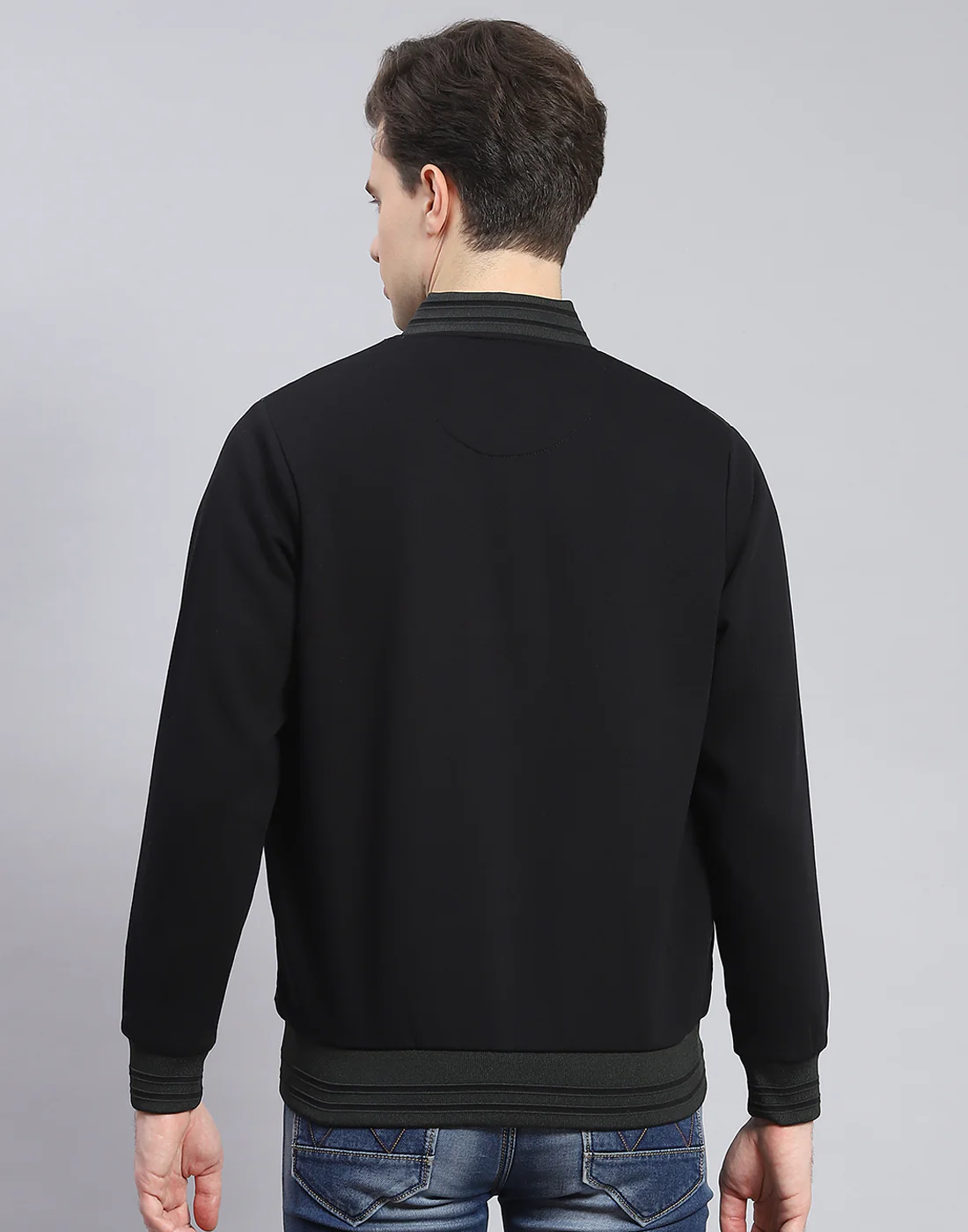 Men Olive Solid Mandarin Collar Full Sleeve Sweatshirt - Image 5