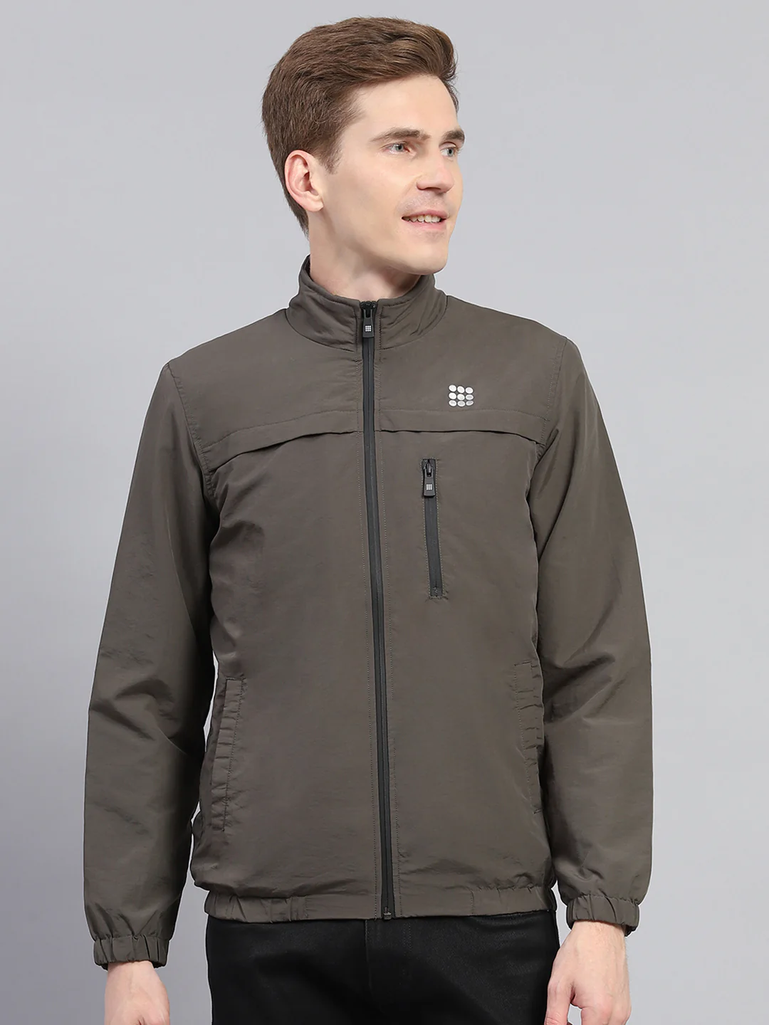 Rock.it Men Olive Solid Mock Neck Full Sleeve Jacket