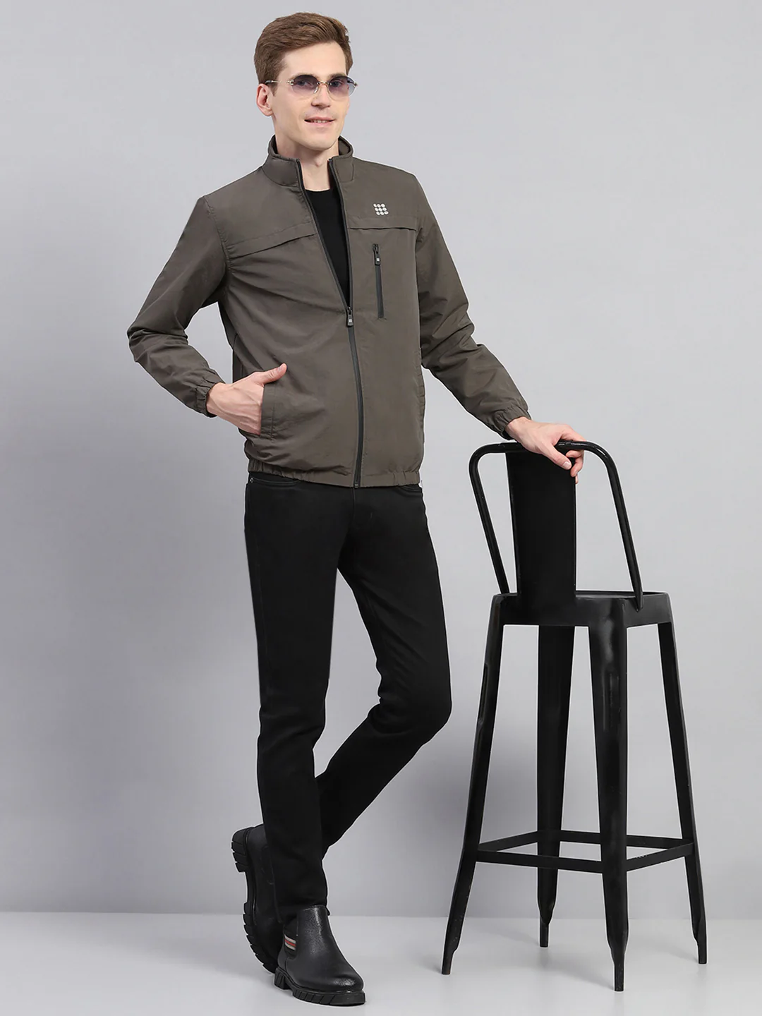 Rock.it Men Olive Solid Mock Neck Full Sleeve Jacket - Image 5