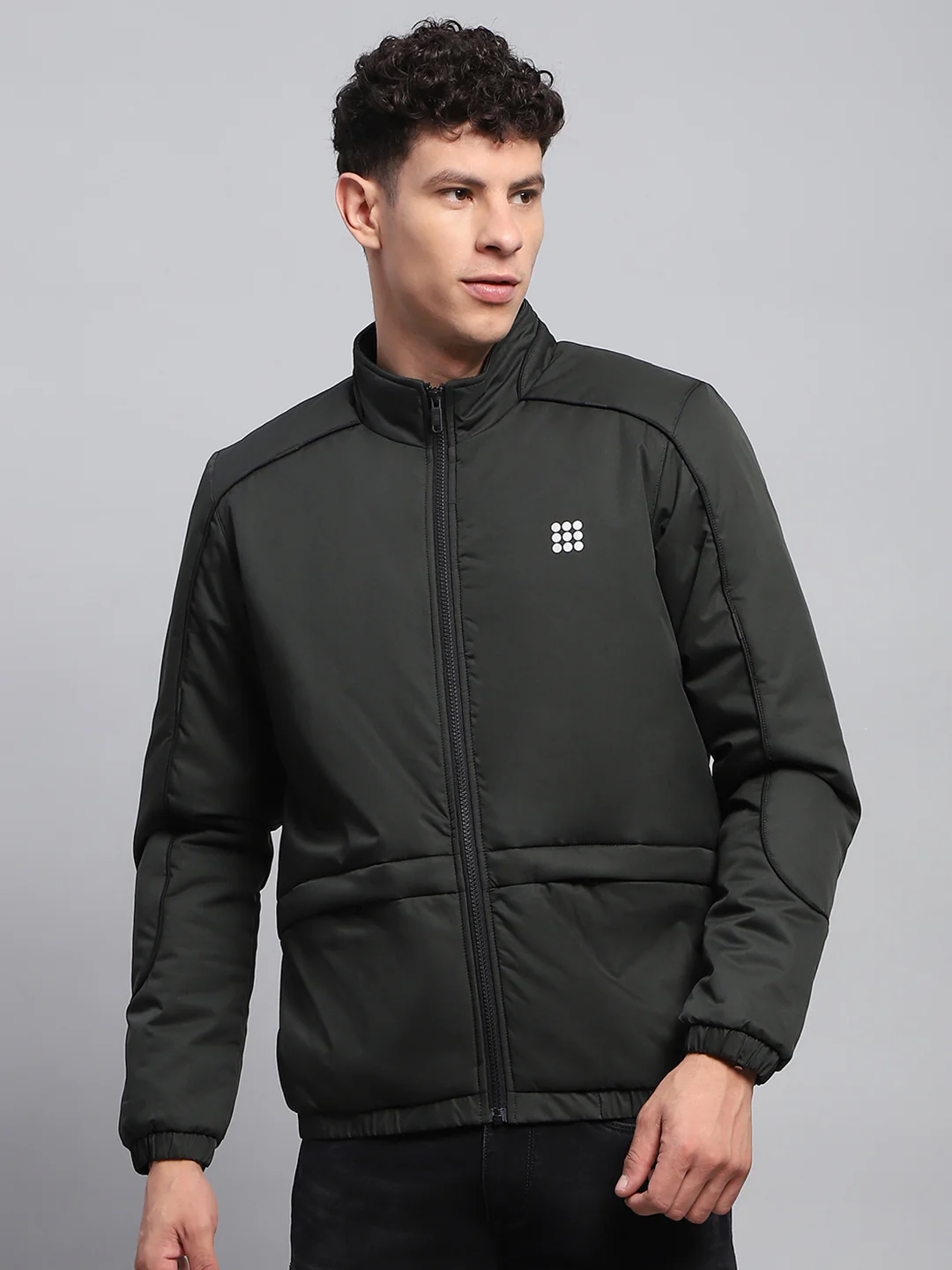 Rock.it Men Olive Solid Mock Neck Full Sleeve Jacket