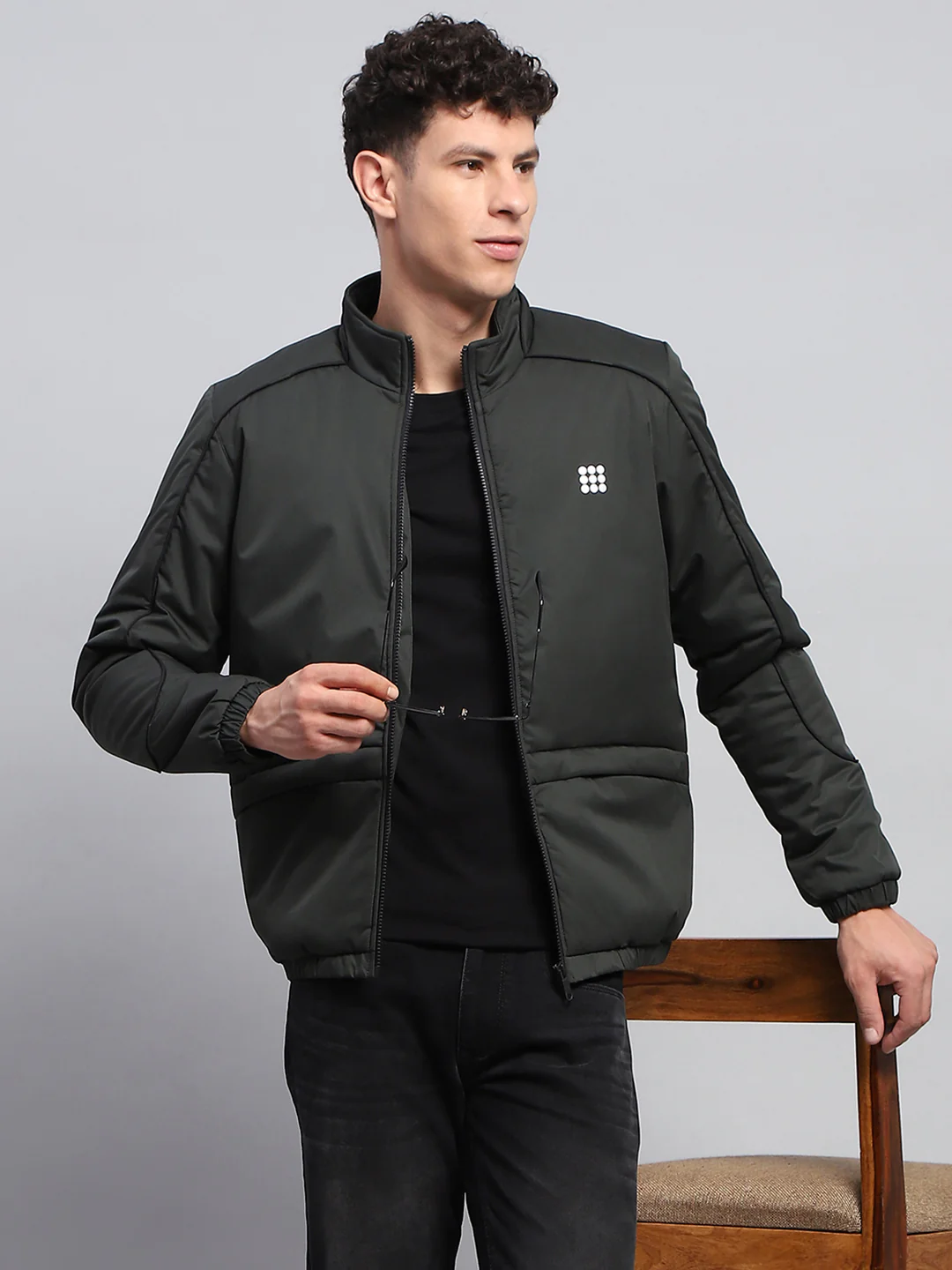 Rock.it Men Olive Solid Mock Neck Full Sleeve Jacket - Image 6