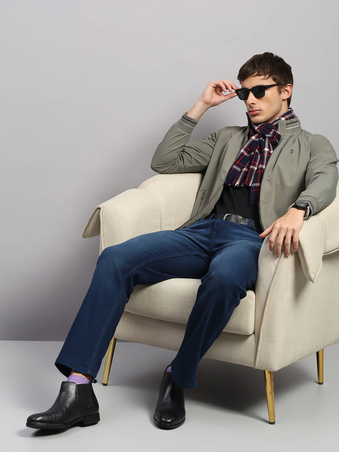 Luxuria Men Olive Solid Mock Neck Full Sleeve Jacket - Image 2