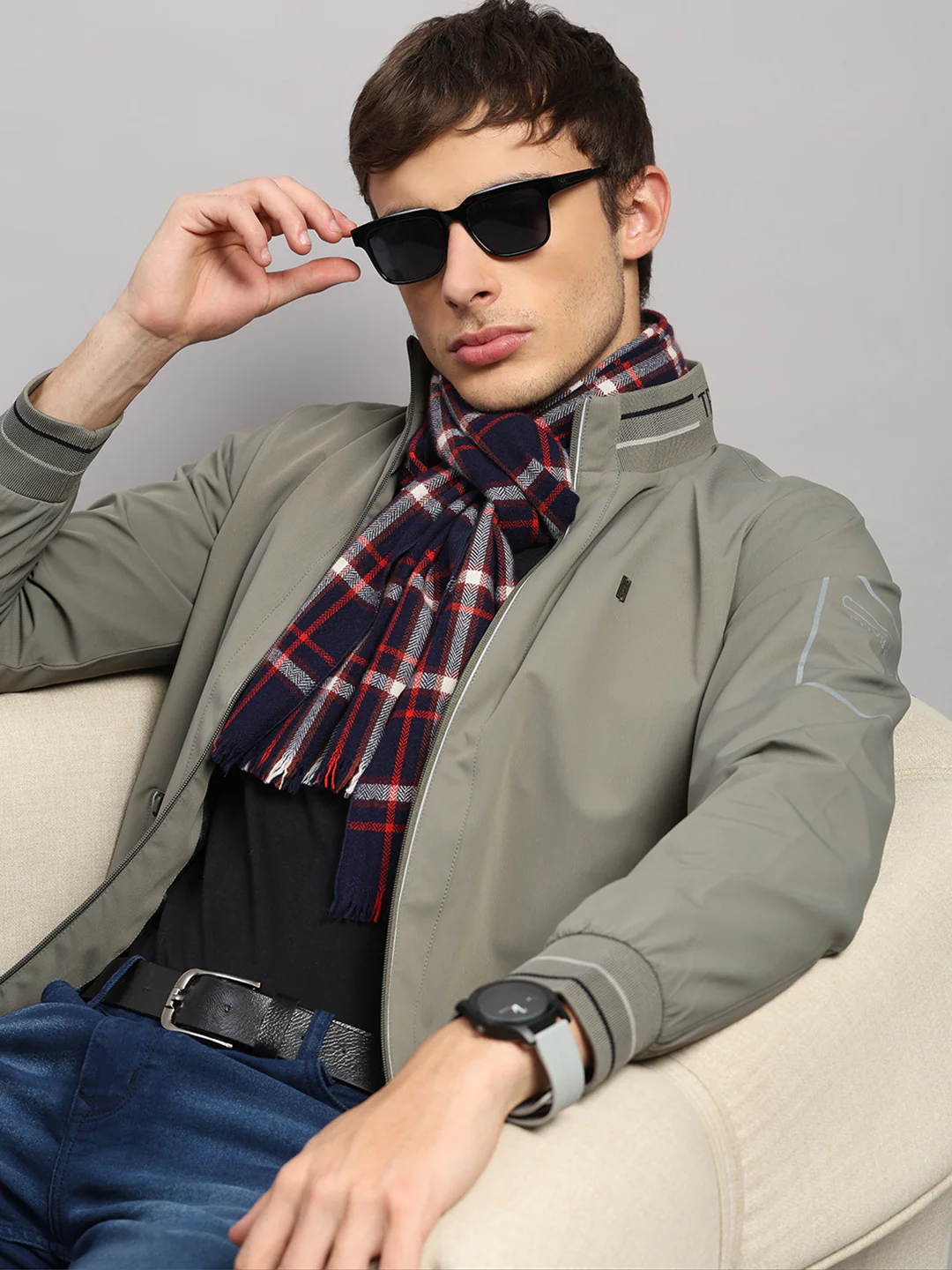 Luxuria Men Olive Solid Mock Neck Full Sleeve Jacket - Image 6