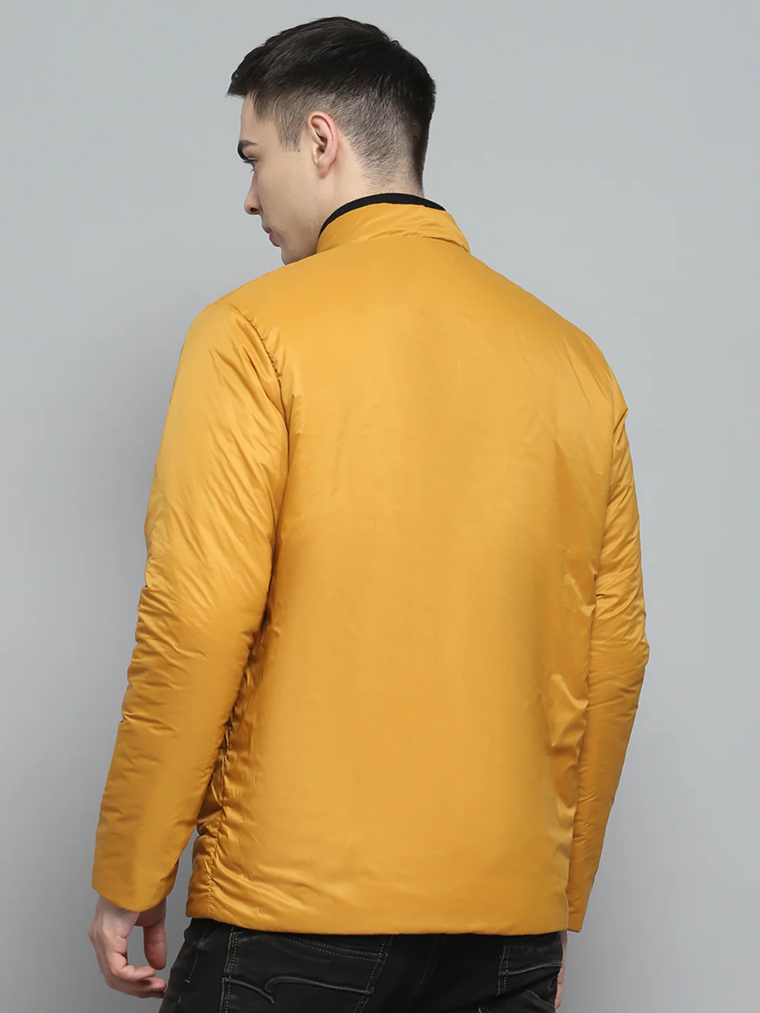 Men Olive Solid Mock Neck Full Sleeve Reversible Jacket - Image 8