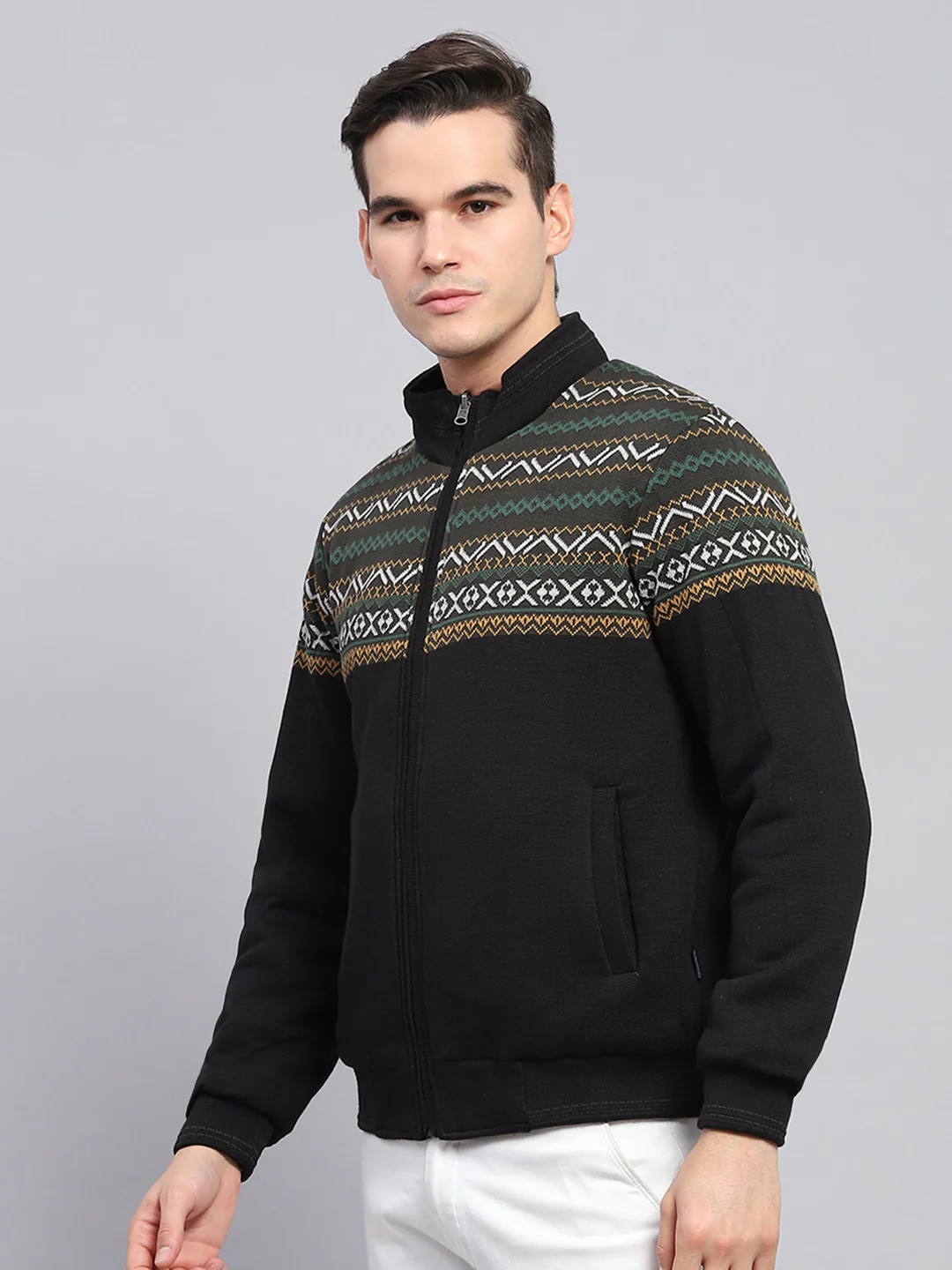Men Olive Solid Mock Neck Full Sleeve Reversible Jacket - Image 7