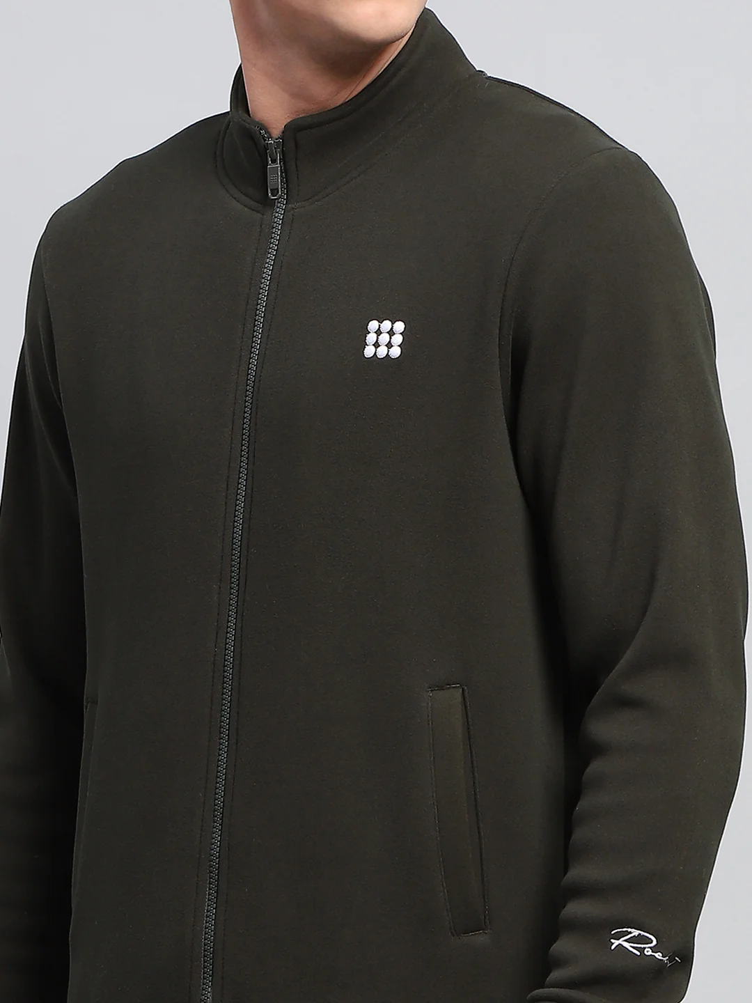 Rock.it Men Olive Solid Mock Neck Full Sleeve Sweatshirt - Image 6