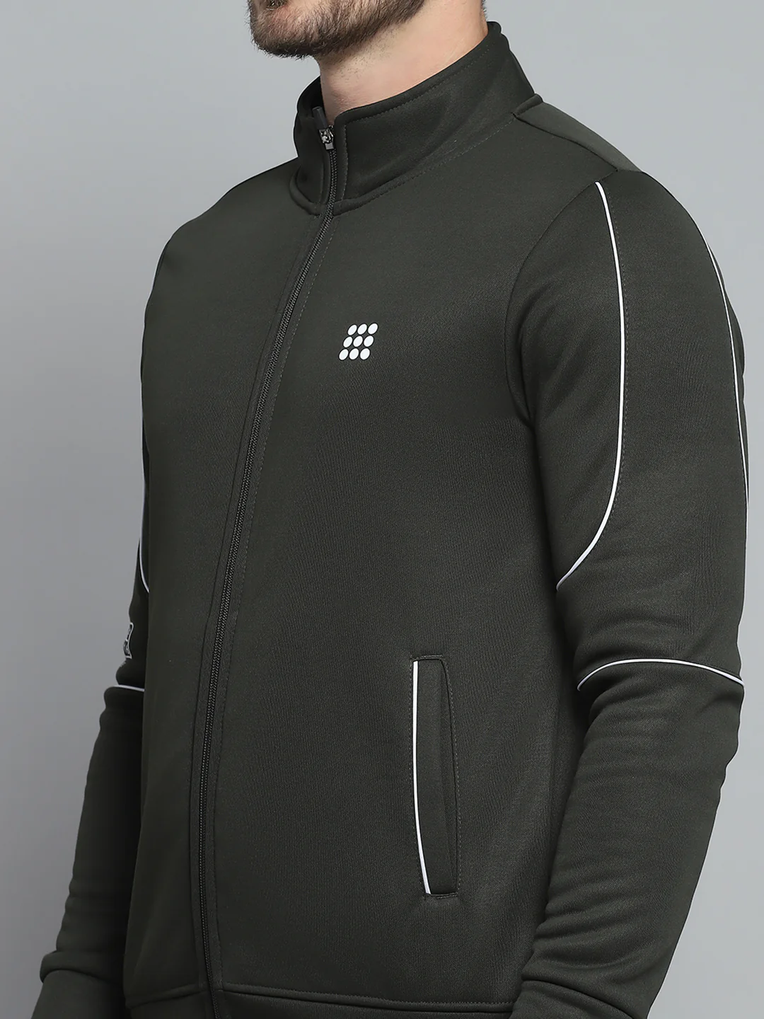 Rock.it Men Olive Solid Mock Neck Full Sleeve Sweatshirt - Image 6
