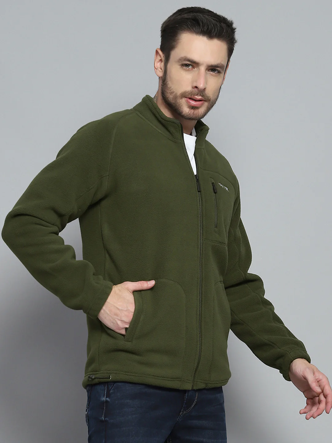 Rock.it Men Olive Solid Mock Neck Full Sleeve Sweatshirt - Image 4