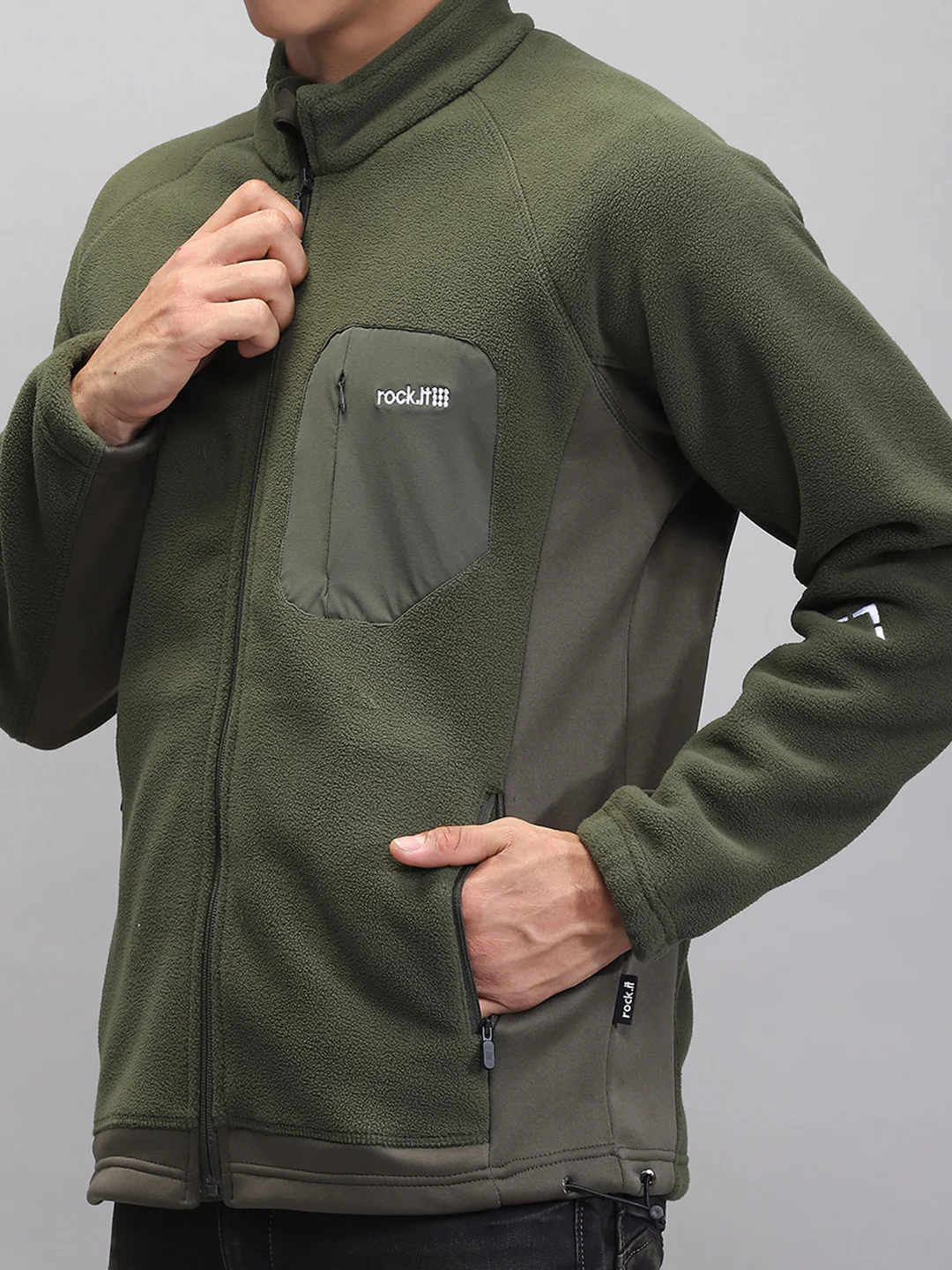 Rock.it Men Olive Solid Mock Neck Full Sleeve Sweatshirt - Image 7