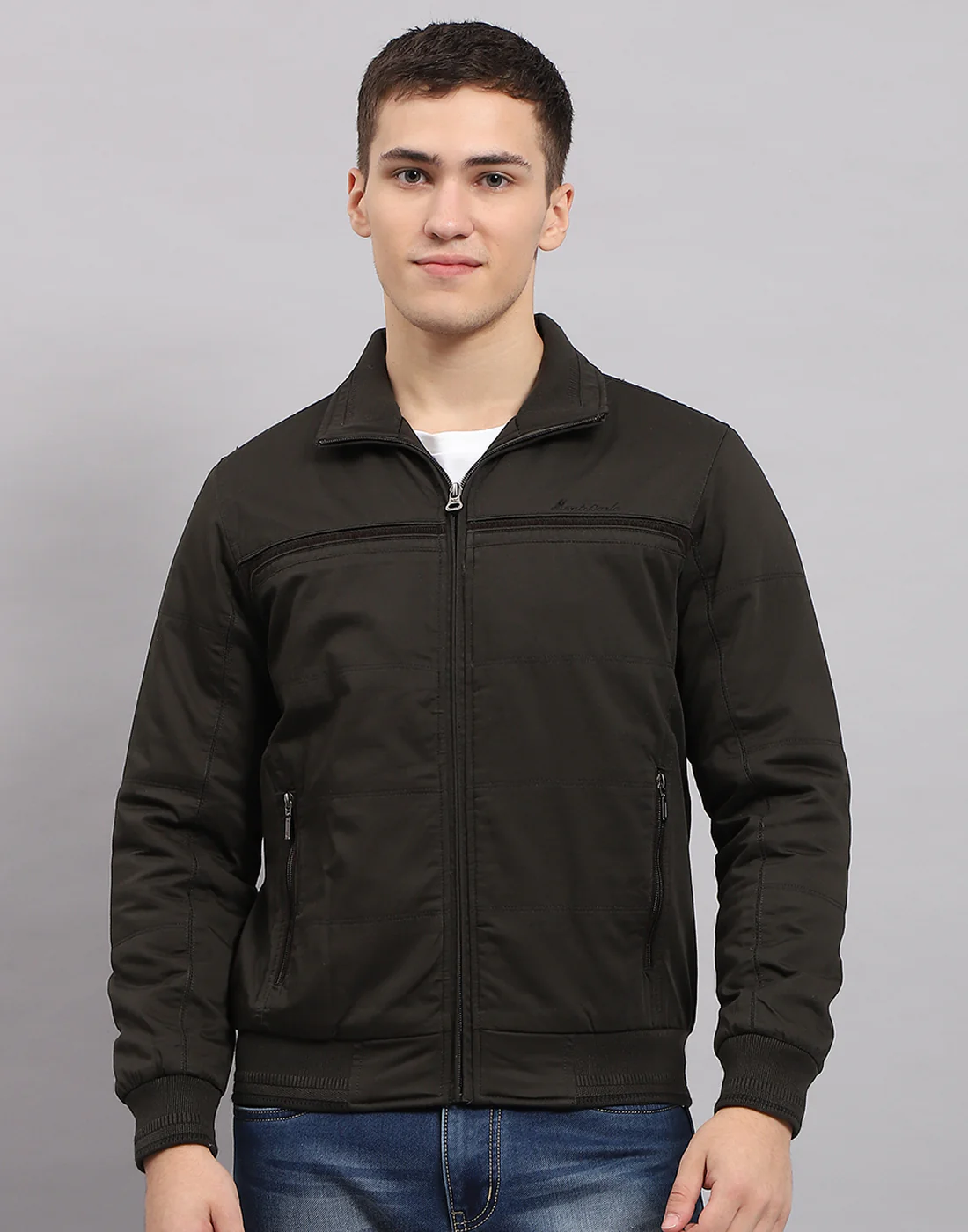 Men Olive Solid Collar Full Sleeve Jacket - Image 2