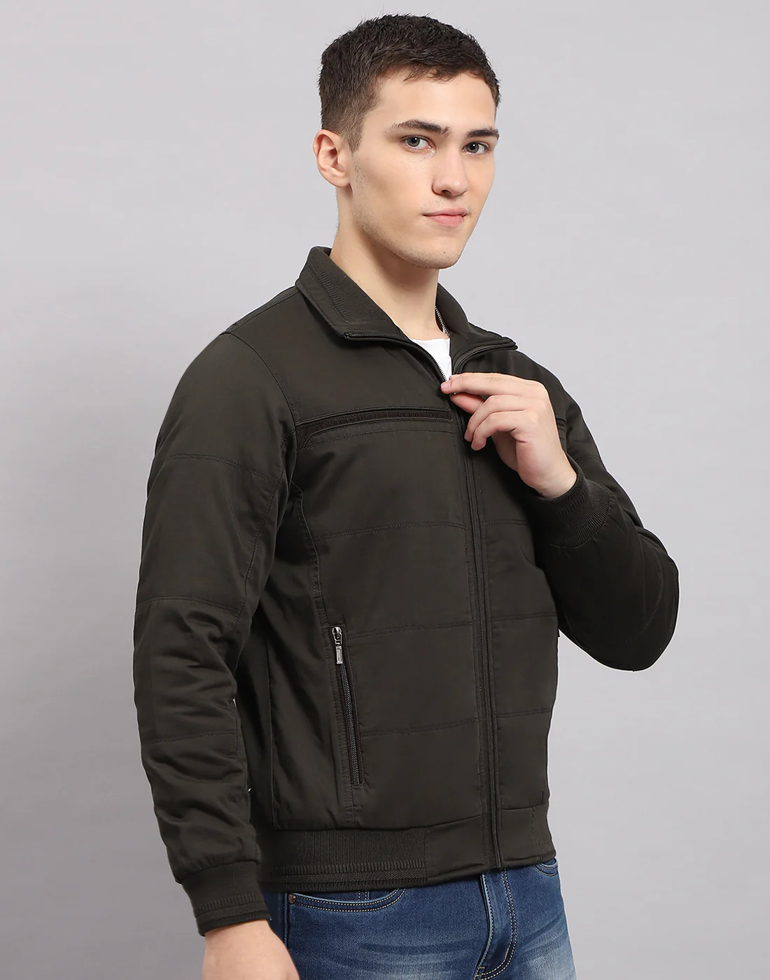 Men Olive Solid Collar Full Sleeve Jacket - Image 4