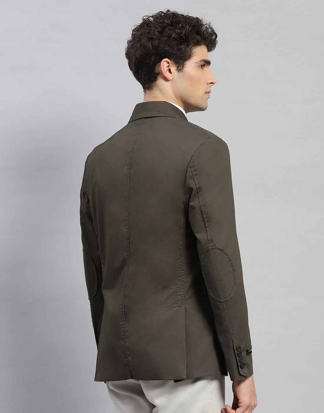 Men Olive Solid Notch Lapel Collar Full Sleeve Blazer - Image 5