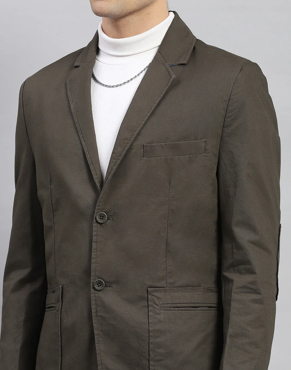 Men Olive Solid Notch Lapel Collar Full Sleeve Blazer - Image 6