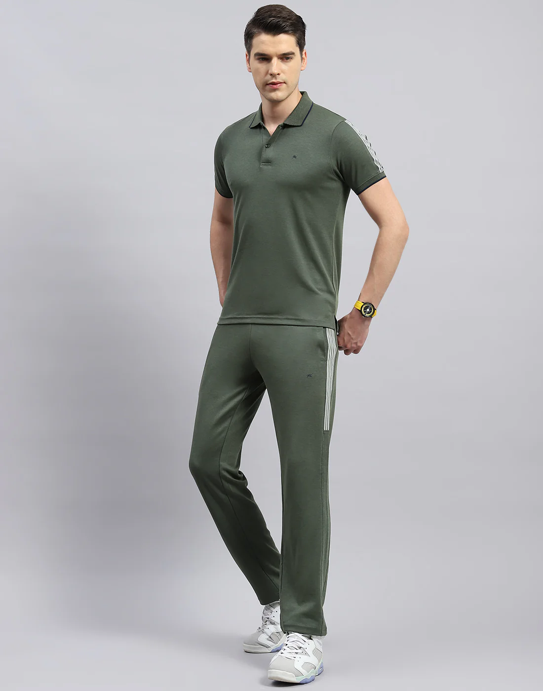 Men Olive Solid Polo Collar Half Sleeve Lower Set - Image 3