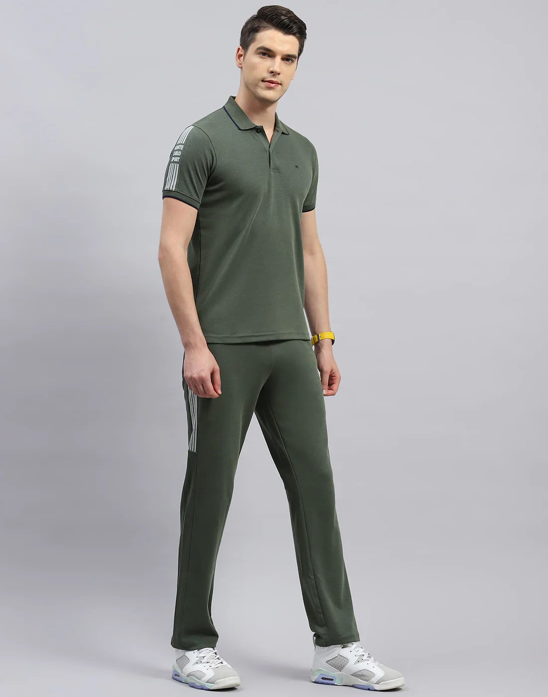 Men Olive Solid Polo Collar Half Sleeve Lower Set - Image 4