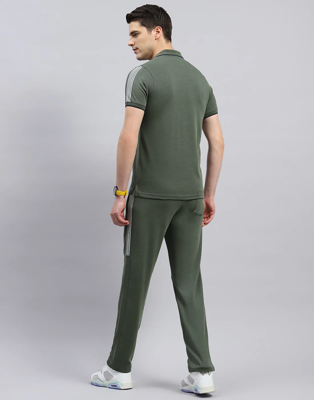 Men Olive Solid Polo Collar Half Sleeve Lower Set - Image 5