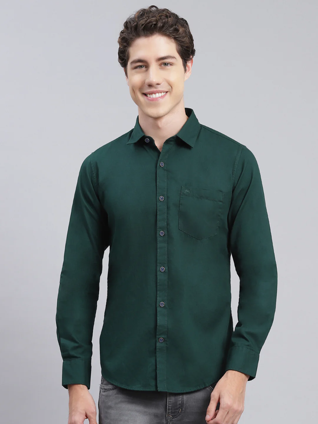 Men Olive Solid Pure Cotton Shirt - Image 2