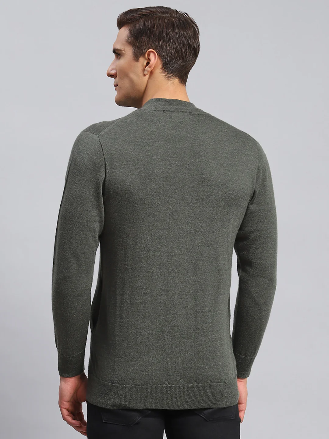 Men Olive Solid Pure wool Pullover - Image 5