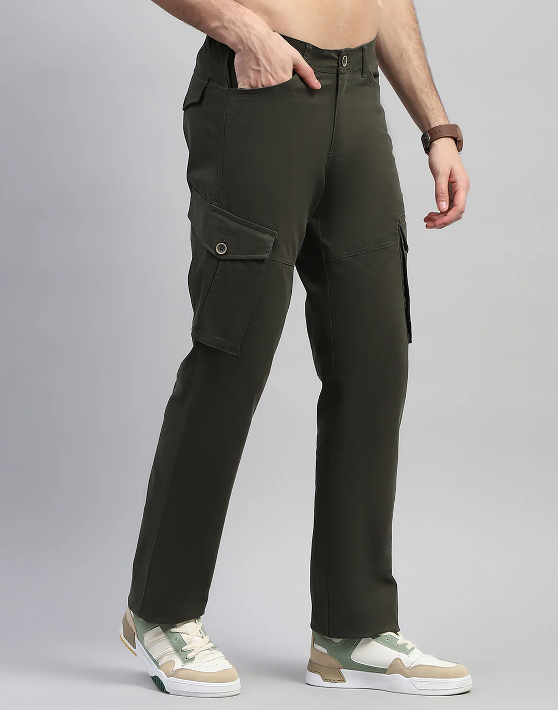 Rock.it Men Olive Solid Regular Fit Cargo - Image 5