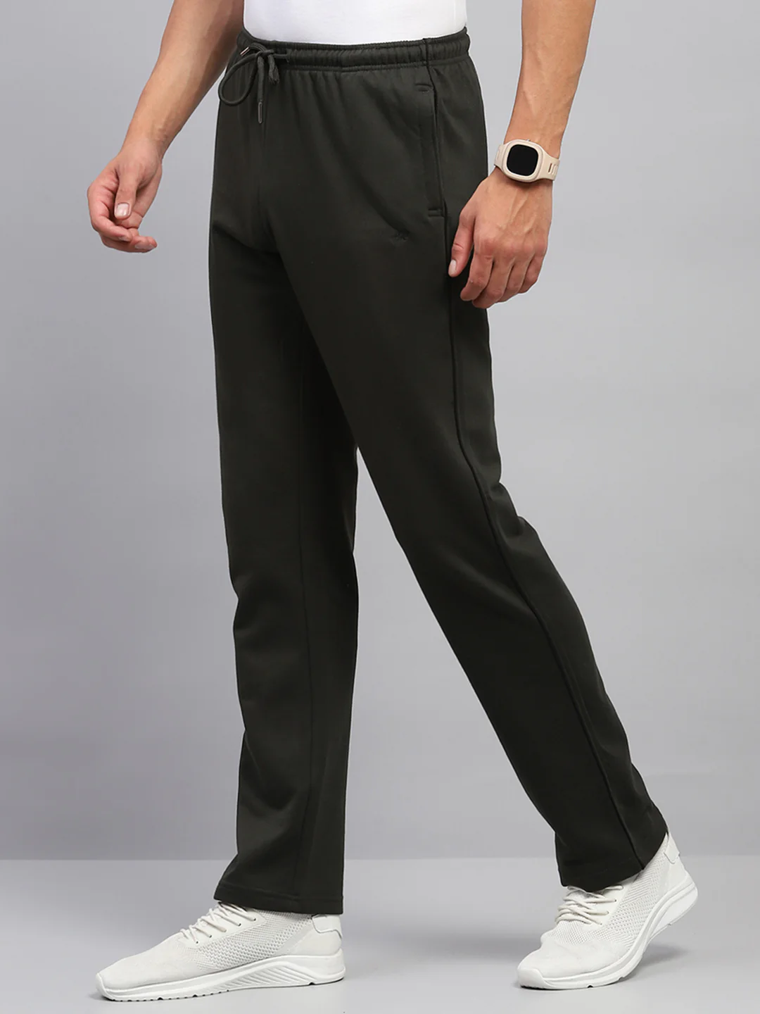 Men Olive Solid Regular Fit Lower - Image 3