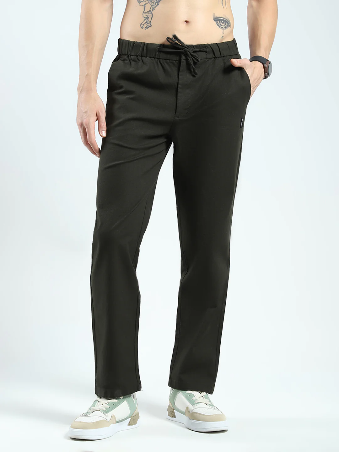 Rock.it Men Olive Solid Regular Fit Lower