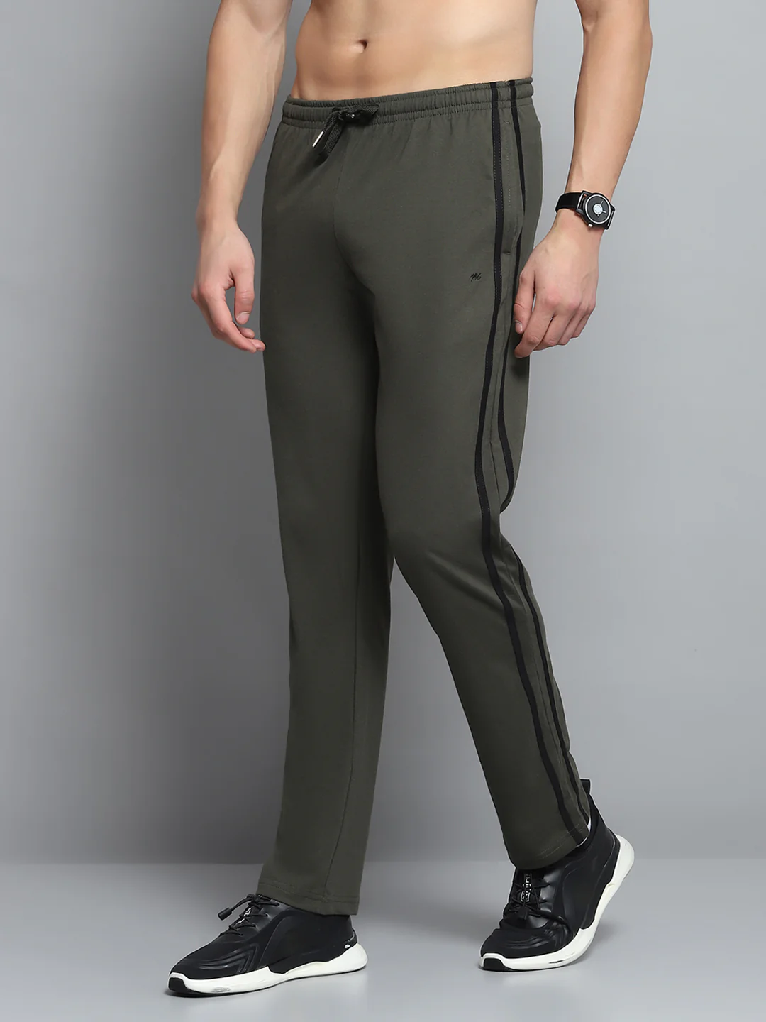 Men Olive Solid Regular Fit Lower - Image 3