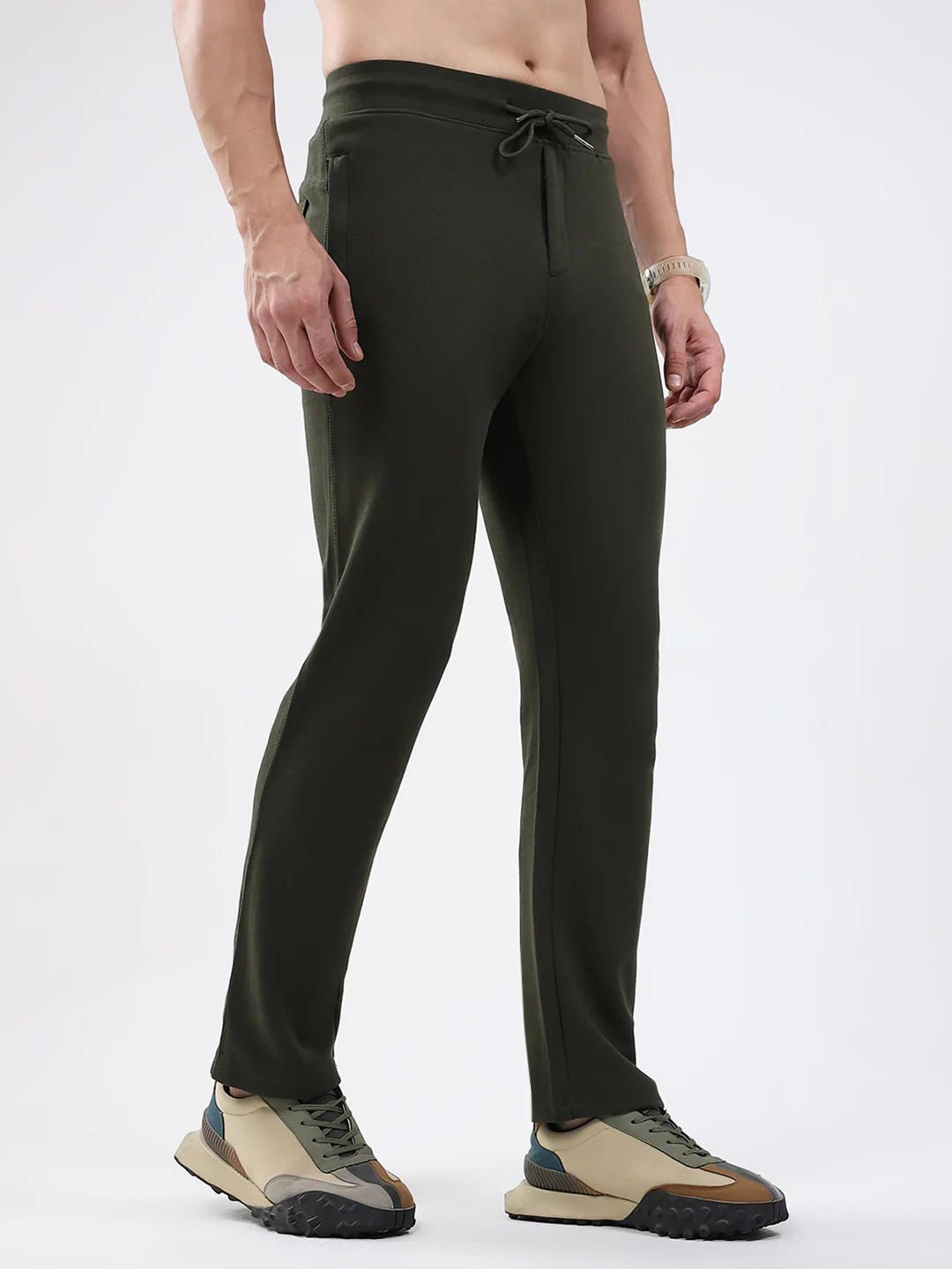 Men Olive Solid Regular Fit Lower - Image 4