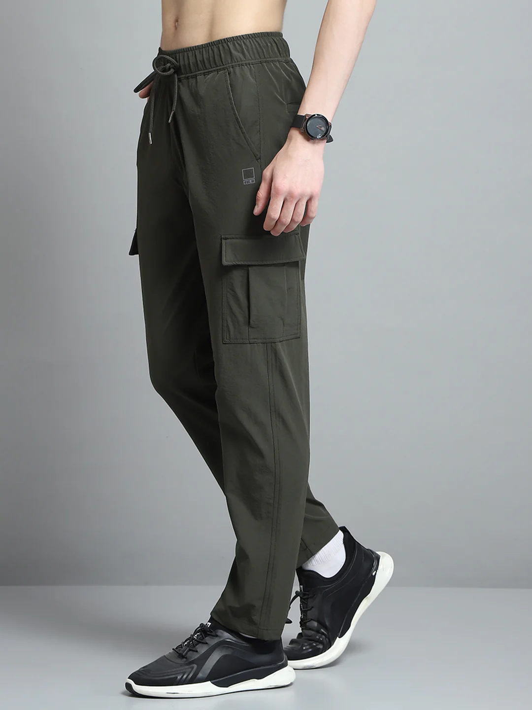Men Olive Solid Regular Fit Lower - Image 3