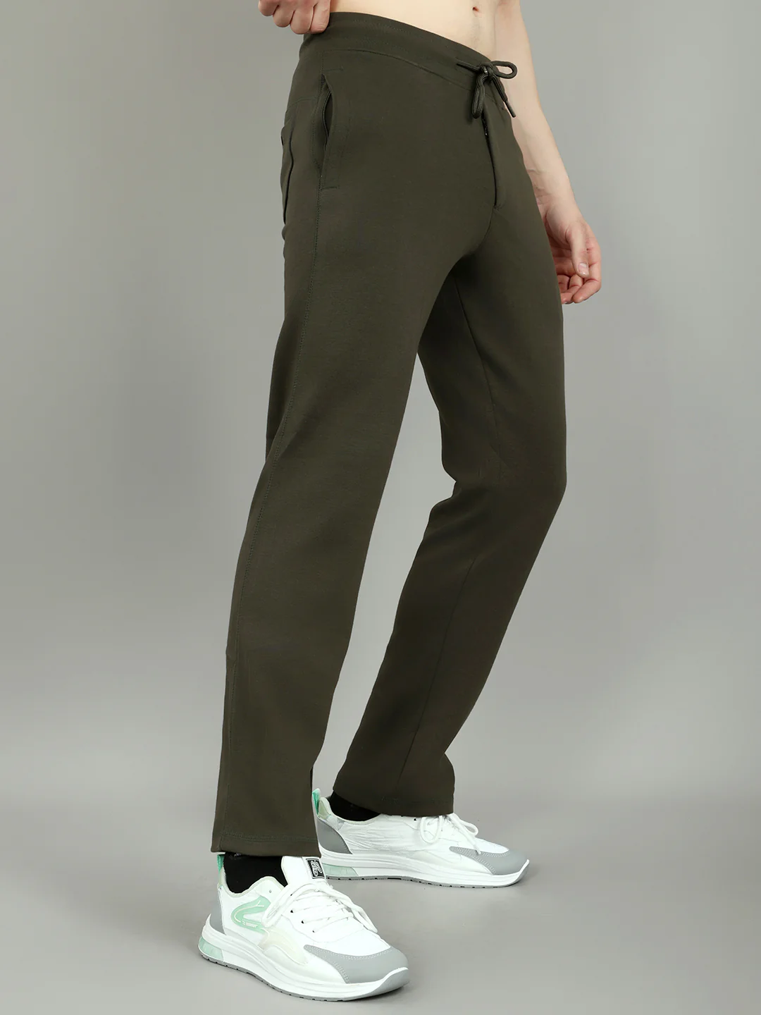 Men Olive Solid Regular Fit Lower - Image 3