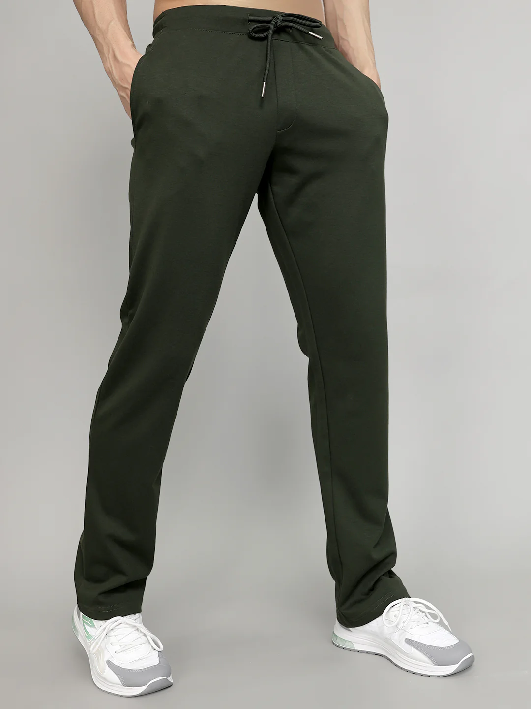 Men Olive Solid Regular Fit Lower - Image 2