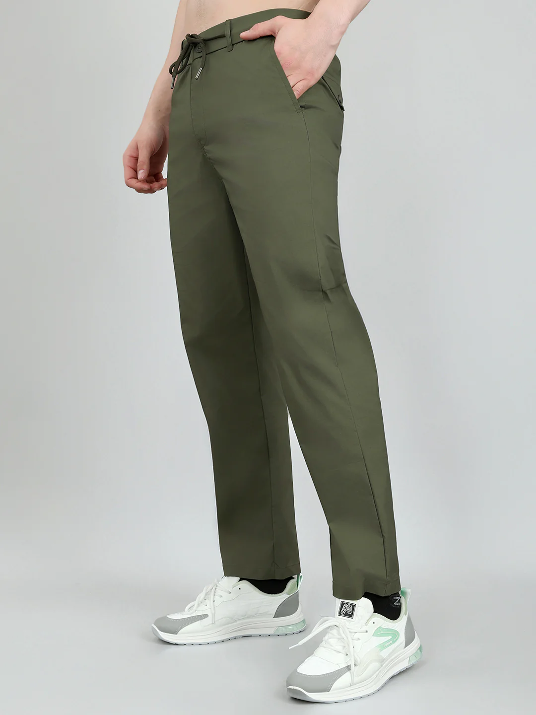 Men Olive Solid Regular Fit Lower - Image 2