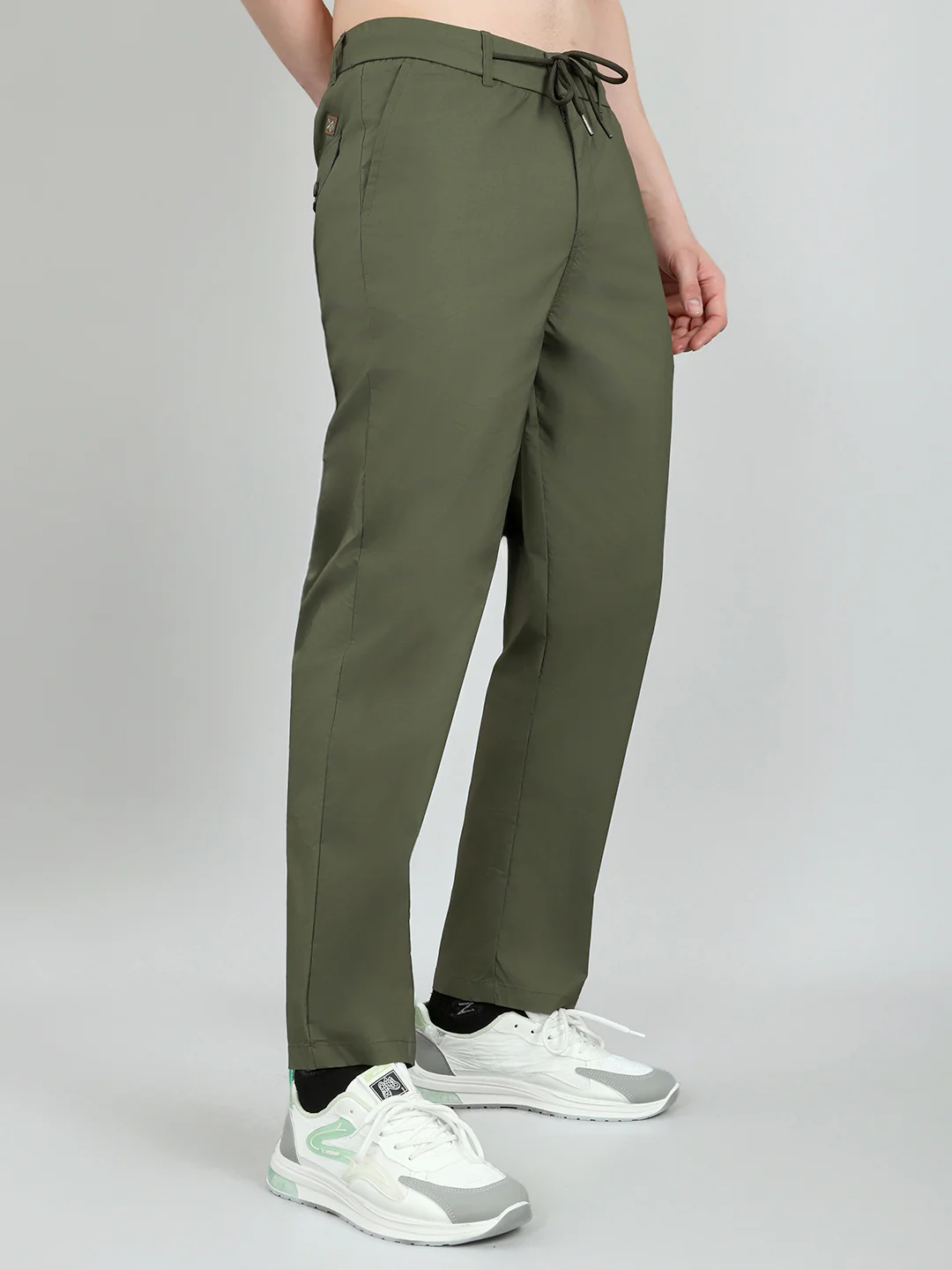 Men Olive Solid Regular Fit Lower - Image 3