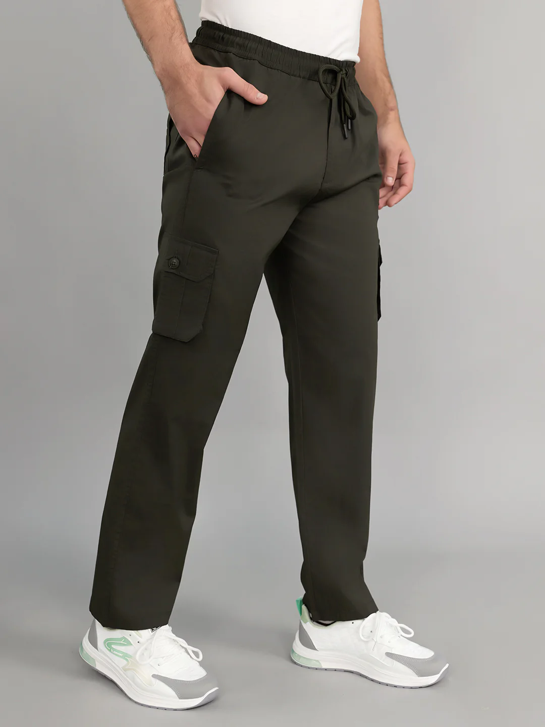 Men Olive Solid Regular Fit Lower - Image 2