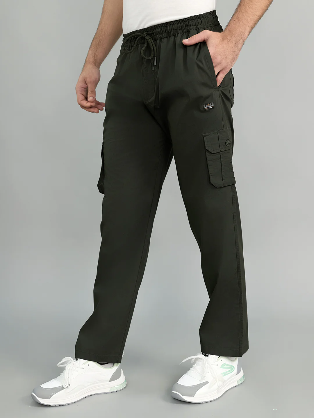 Men Olive Solid Regular Fit Lower - Image 3