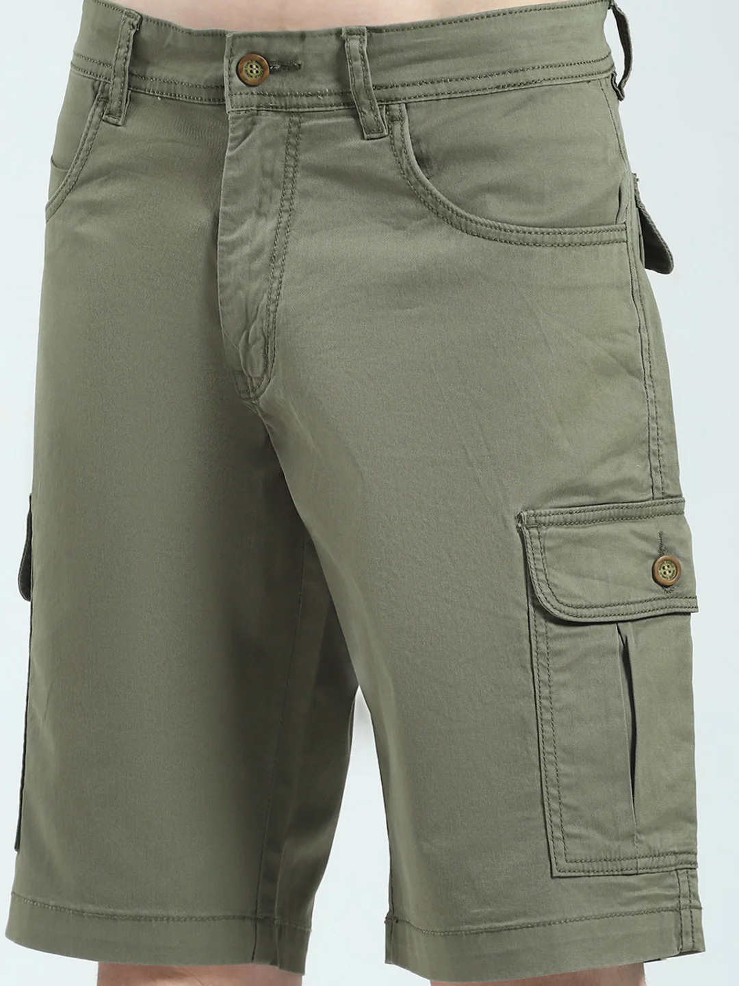 Men Olive Solid Regular Fit Shorts - Image 6