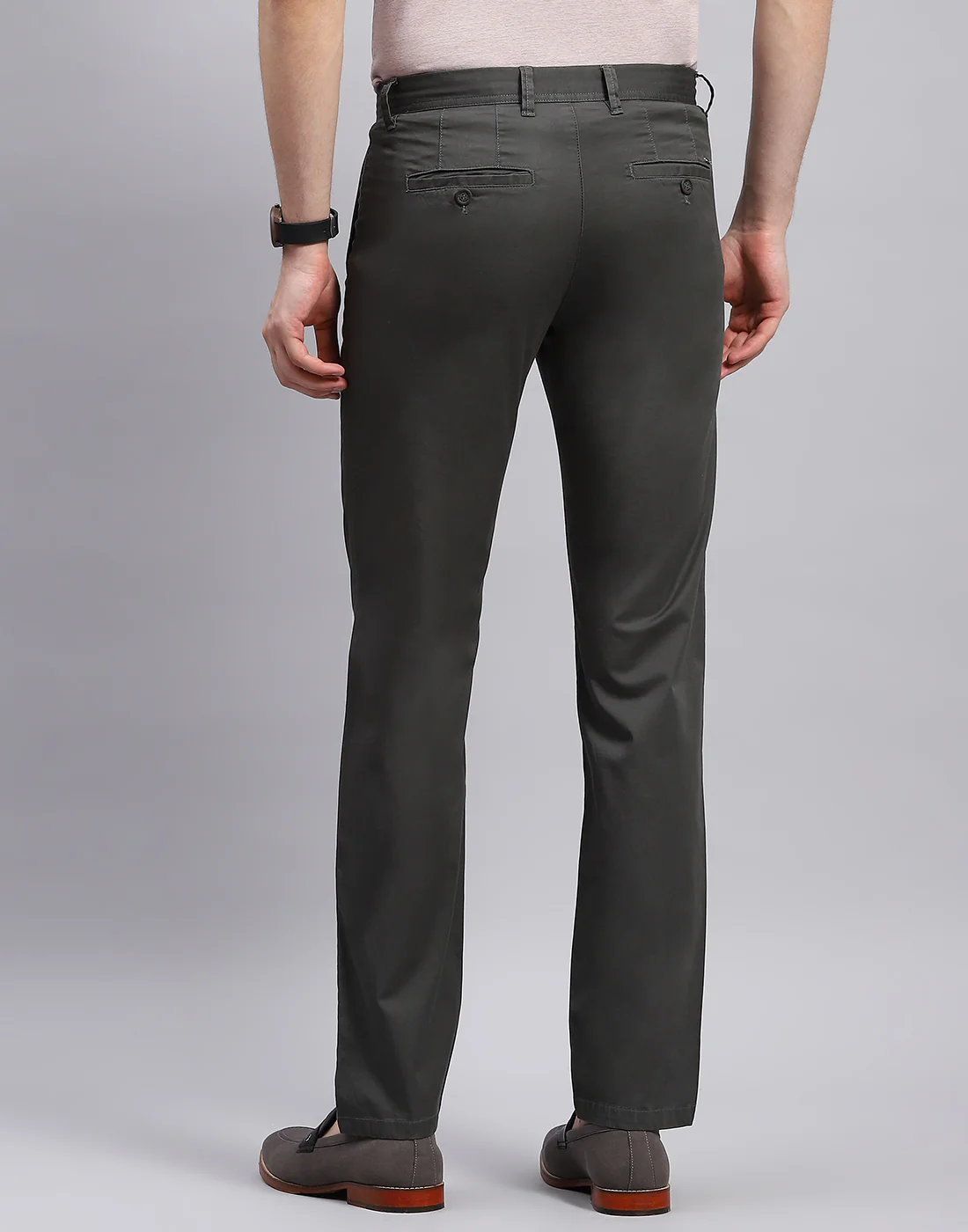 Men Olive Solid Regular Fit Trouser - Image 5