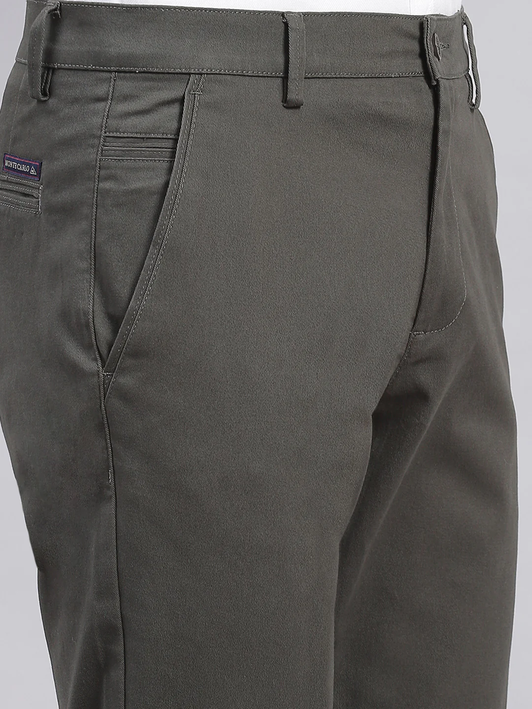 Men Olive Solid Regular Fit Trousers - Image 6