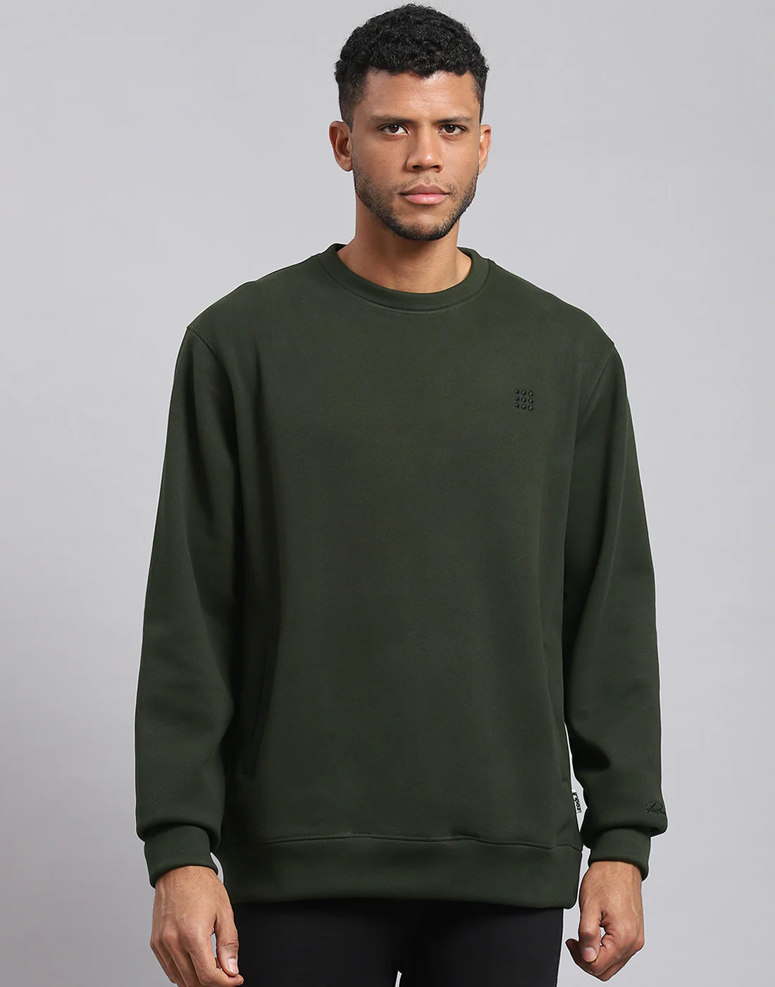 Rock.it Men Olive Solid Round Neck Full Sleeve Sweatshirt - Image 2