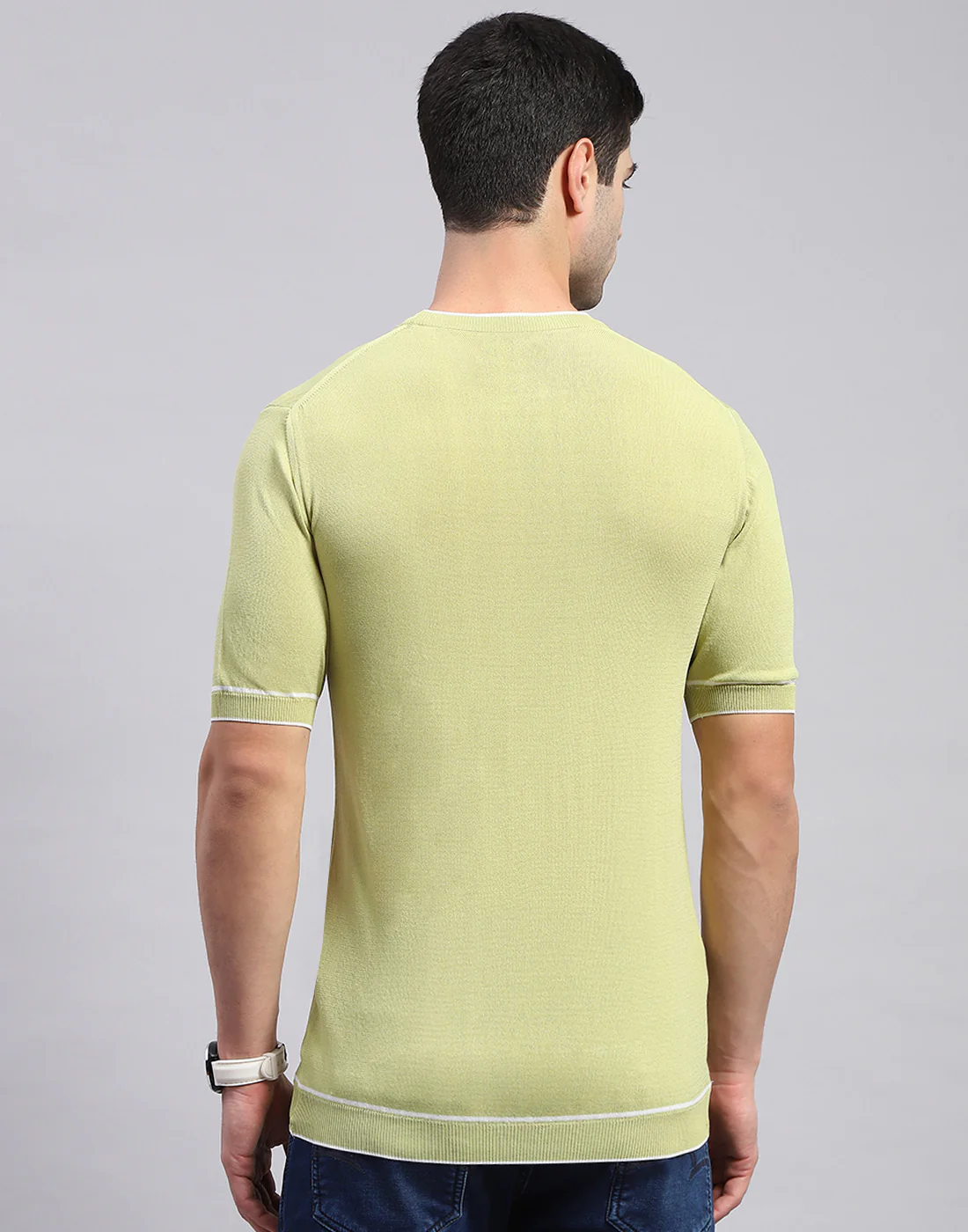 Men Olive Solid Round Neck Half Sleeve T-Shirt - Image 5