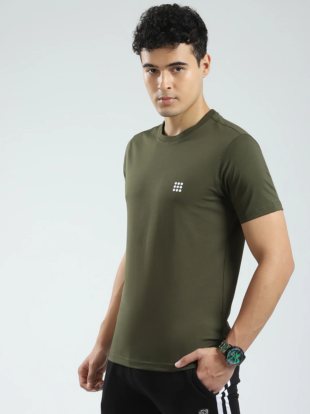 Rock.it Men Olive Solid Round Neck Half Sleeve T-Shirt - Image 3
