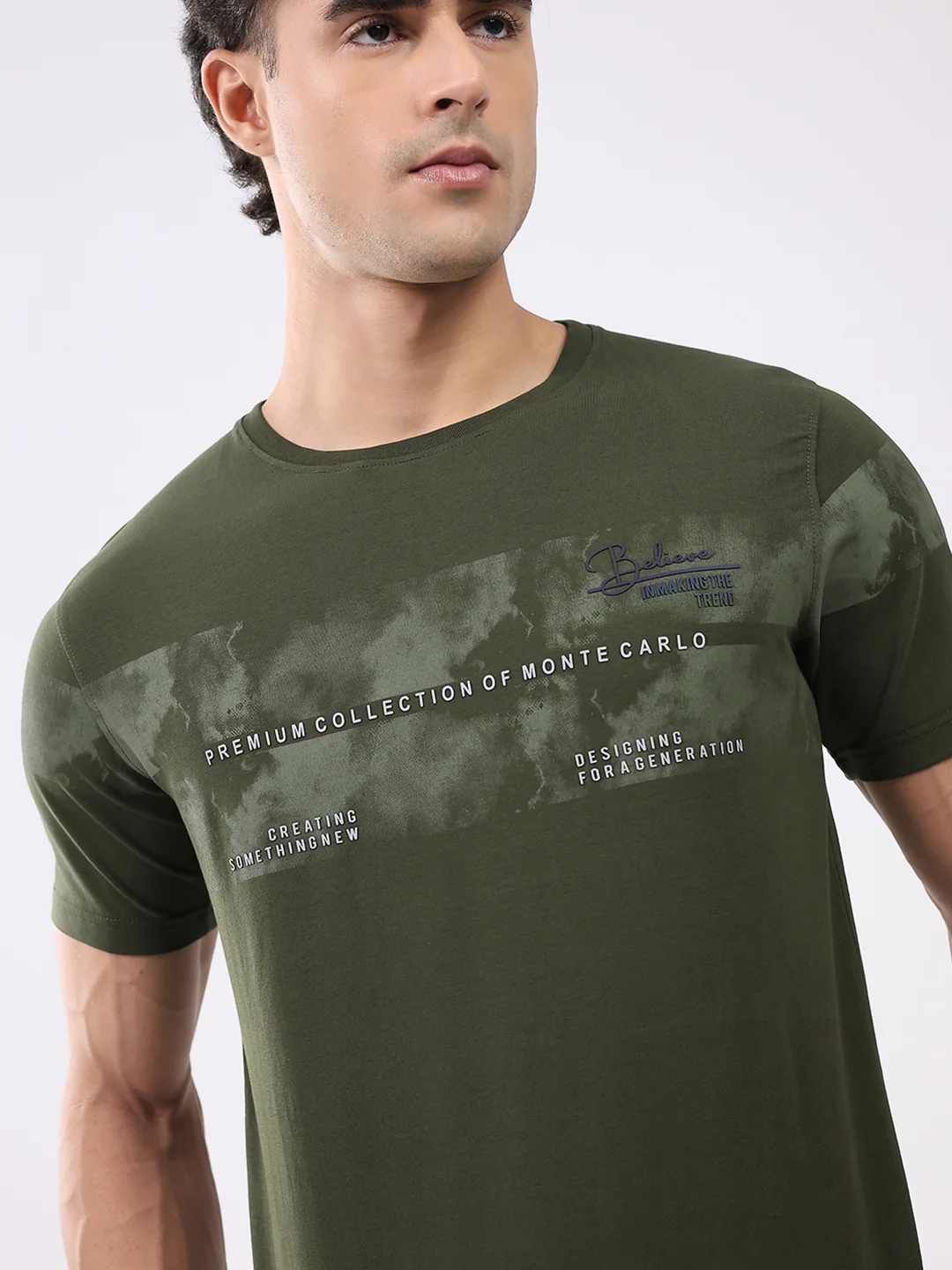 Men Olive Solid Round Neck Half Sleeve T-Shirt - Image 6