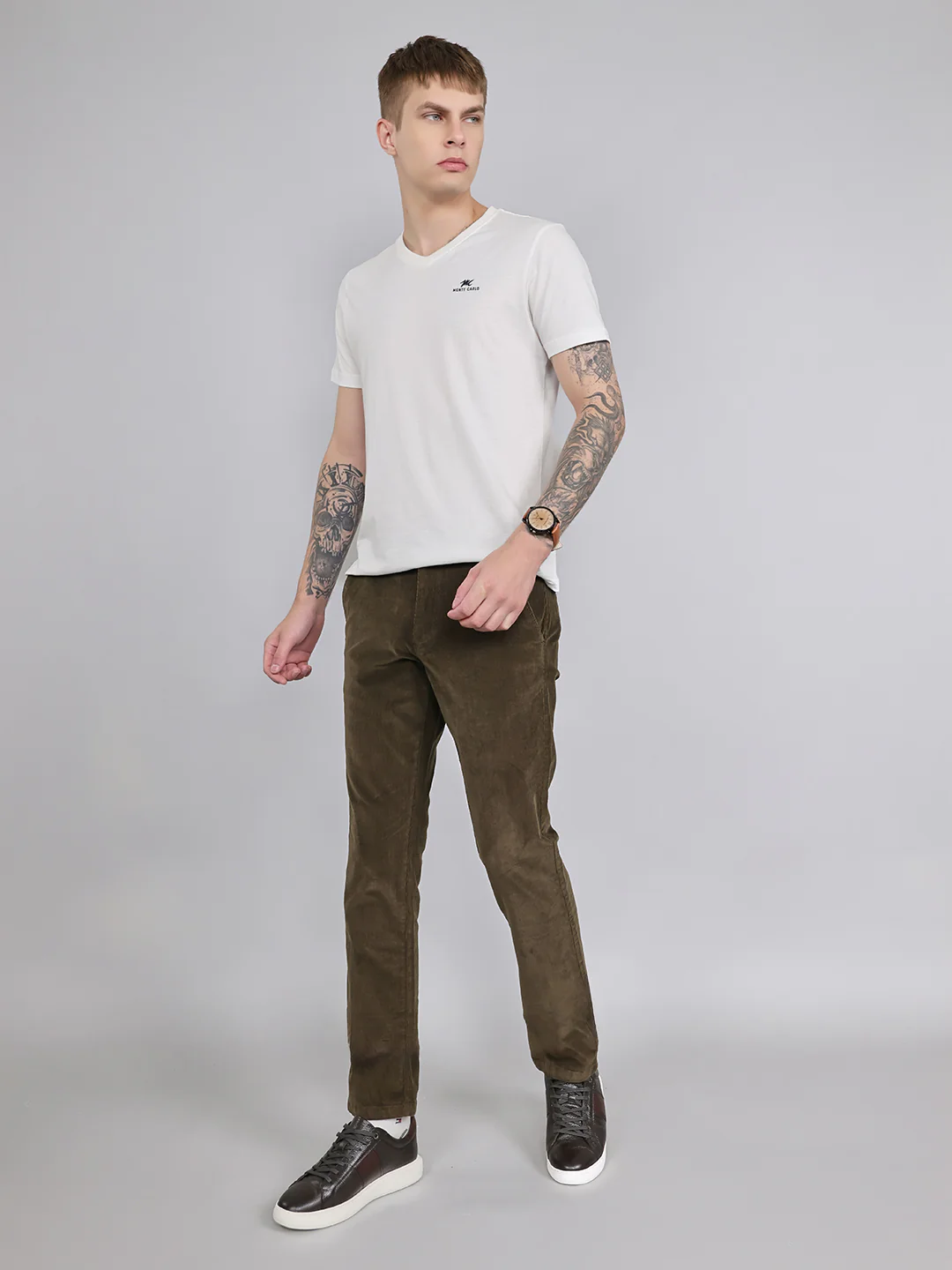 Men Olive Solid Slim Fit Trouser - Image 6