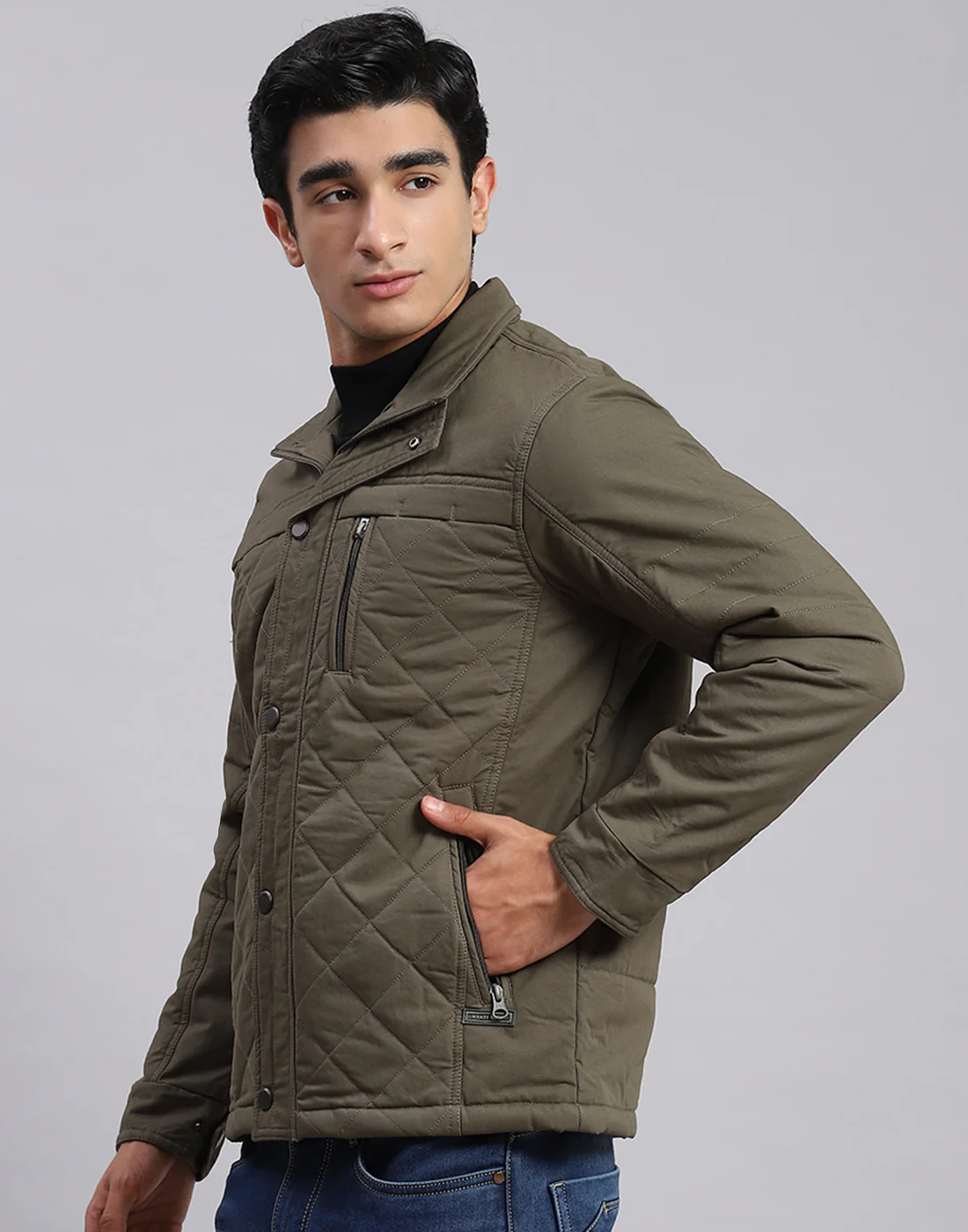 Men Olive Solid Spread Collar Full Sleeve Jackets - Image 3