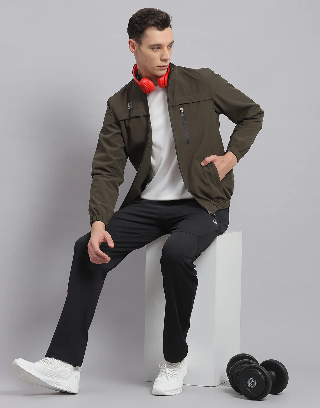 Rock.it Men Olive Solid Stand Collar Full Sleeve Jacket - Image 3