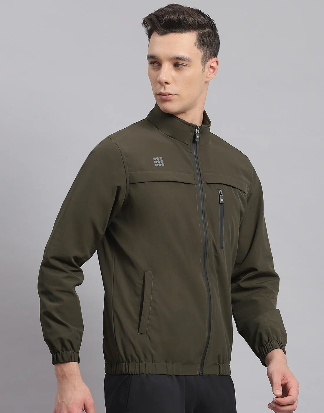 Rock.it Men Olive Solid Stand Collar Full Sleeve Jacket - Image 5