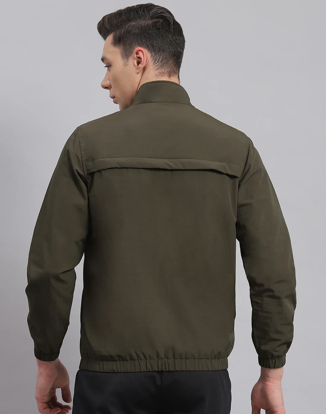 Rock.it Men Olive Solid Stand Collar Full Sleeve Jacket - Image 6