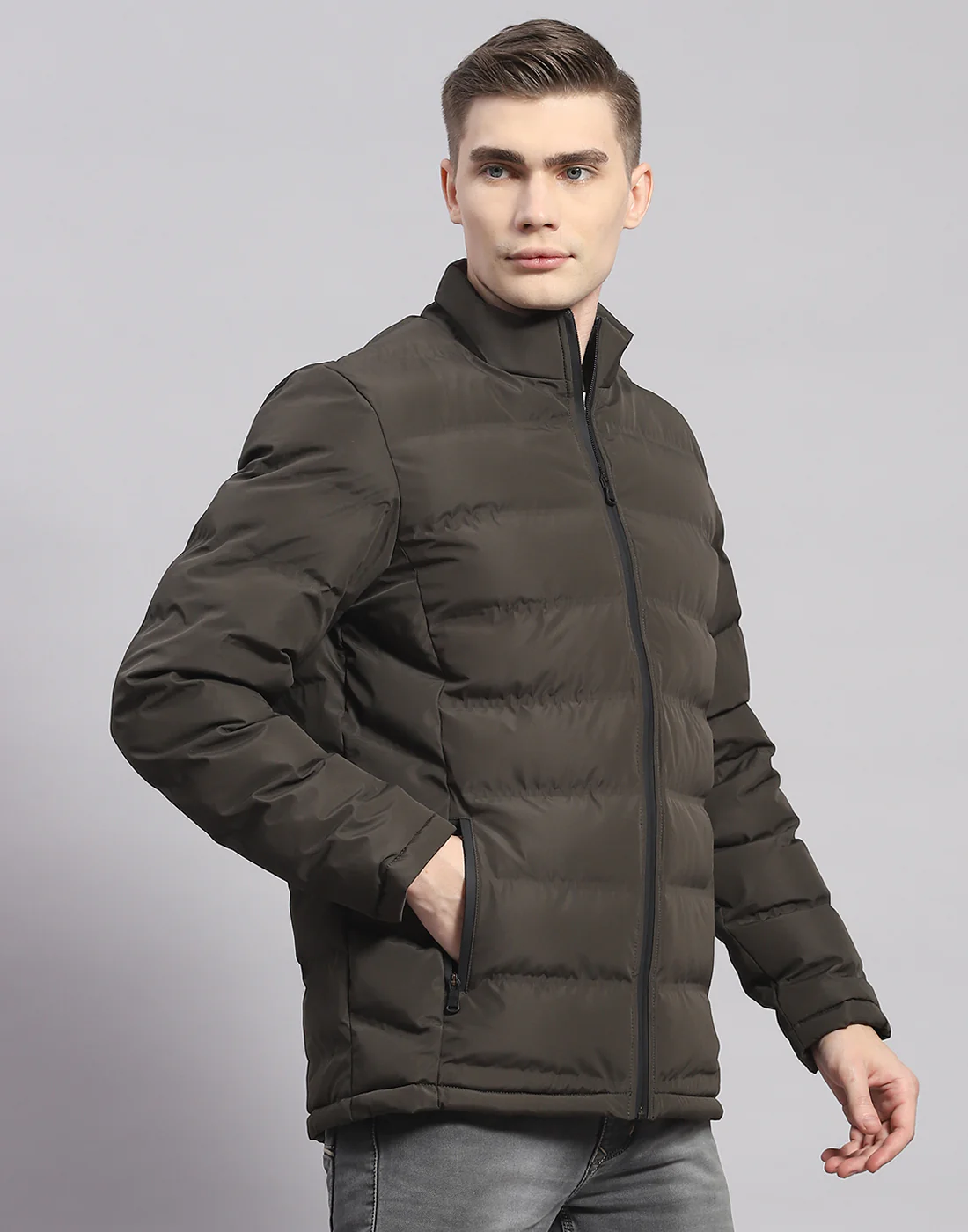 Rock.it Men Olive Solid Stand Collar Full Sleeve Jacket - Image 4